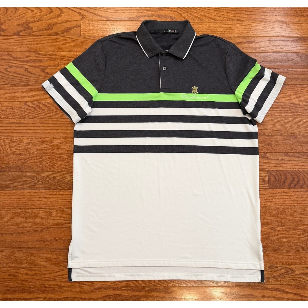 RLX Ralph Lauren Old Memorial Golf Club Polo Shirt Mens Large Stripe Performance
